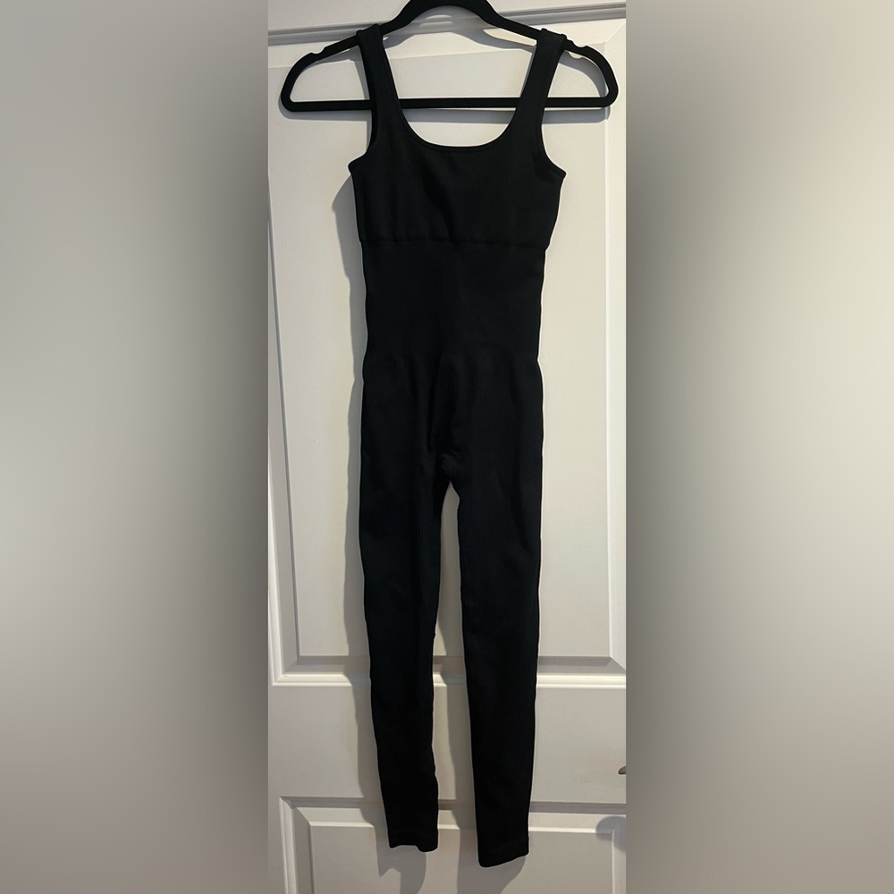 Black ribbed spandex jumpsuit